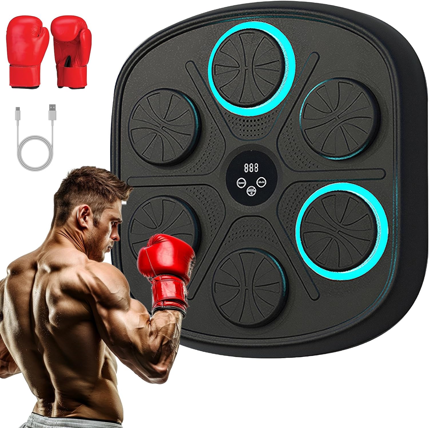 Music Boxing Machine with Boxing Gloves, Wall Mounted Smart Bluetooth Music Boxing Trainer, Electronic Boxing Target Workout Punching Equipment for Home, Indoor and Gym