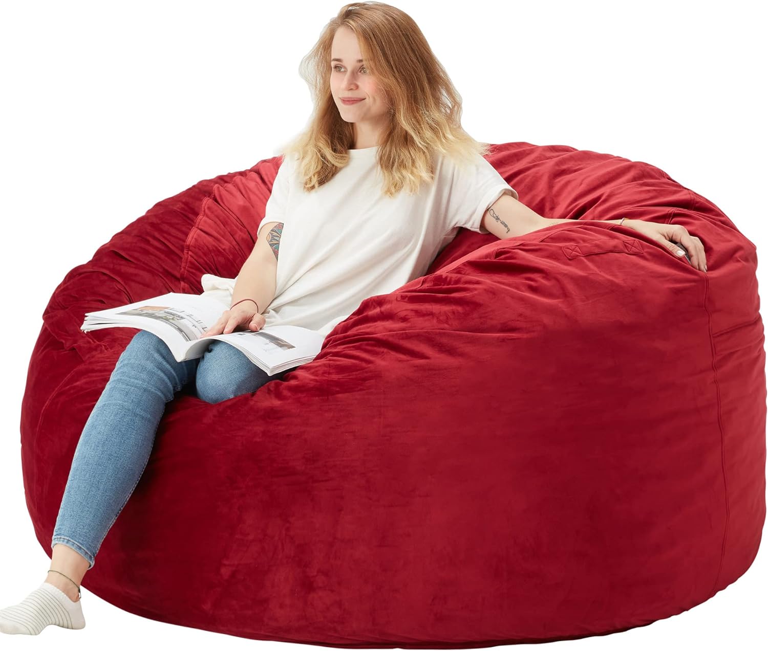 HABUTWAY Bean Bag Chair: Giant 5' Memory Foam Furniture Bean Bag Chair with Microfiber Cover - 5Ft,Red