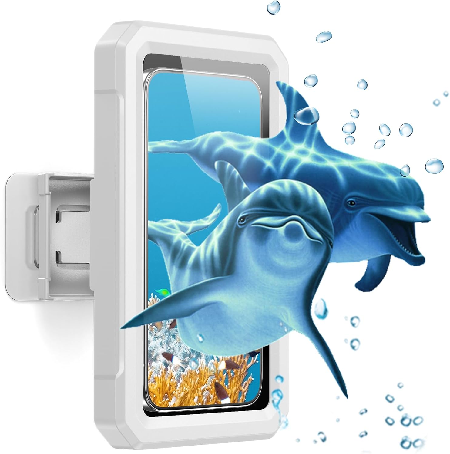 Diaclara Shower Phone Holder Waterproof-480Adjustable Rotation, Anti-Fog High Sensitivity Touch Screen Shower Phone case for Mirror,Wall,Bathroom,Bathtub Wall MounterFit Device up to 6.8 Inch White