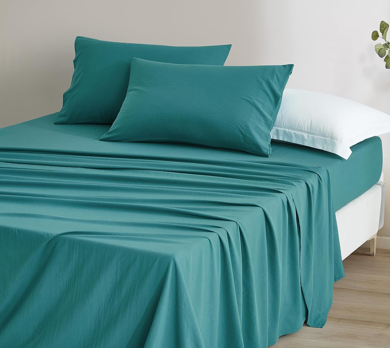 Chezmoi Collection Stone Washed Twin Size Sheet Set - 3-Piece Extra Soft Breathable Wrinkle & Fade Resistant 14-Inches Deep Pocket Sheets & Pillowcases Set - Twin, Teal