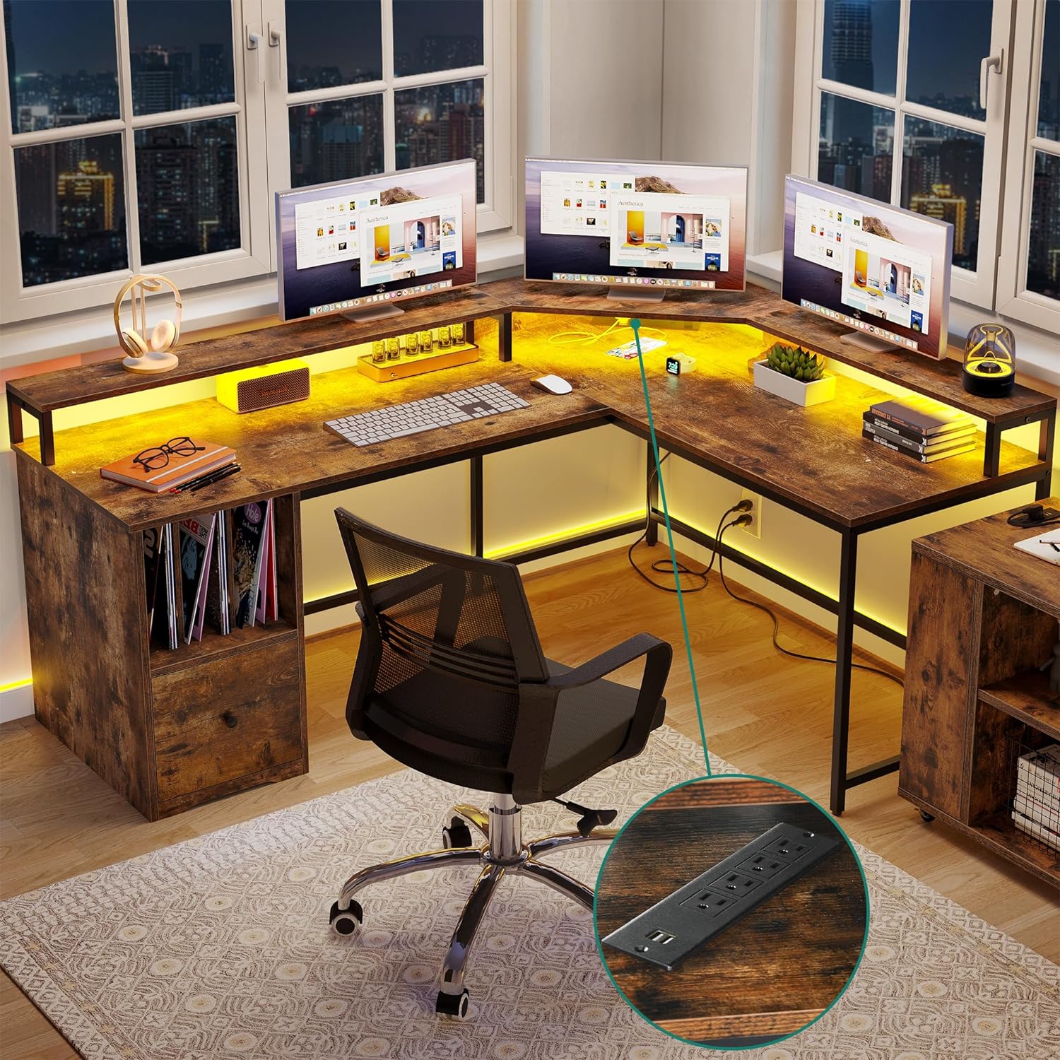 YITAHOME+L+Shaped+Desk+with+Power+Outlets+%26+LED+Lights%2c+67%22+Computer+Desk+with+File+Drawer%2c+Corner+Desk+Home+Office+Desk+with+Monitor+Stand+%26+3+Cubbies+Storage+Shelves%2c+Rustic+Brown