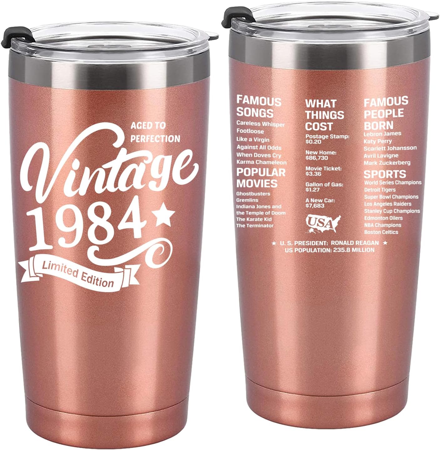 1984 40th Birthday Gift for Women and Men - 40th Gifts for Parents - 40th Class Reunion - Mom Dad Wife Husband Present - 20oz Tumbler Cup - Rose Gold Cup