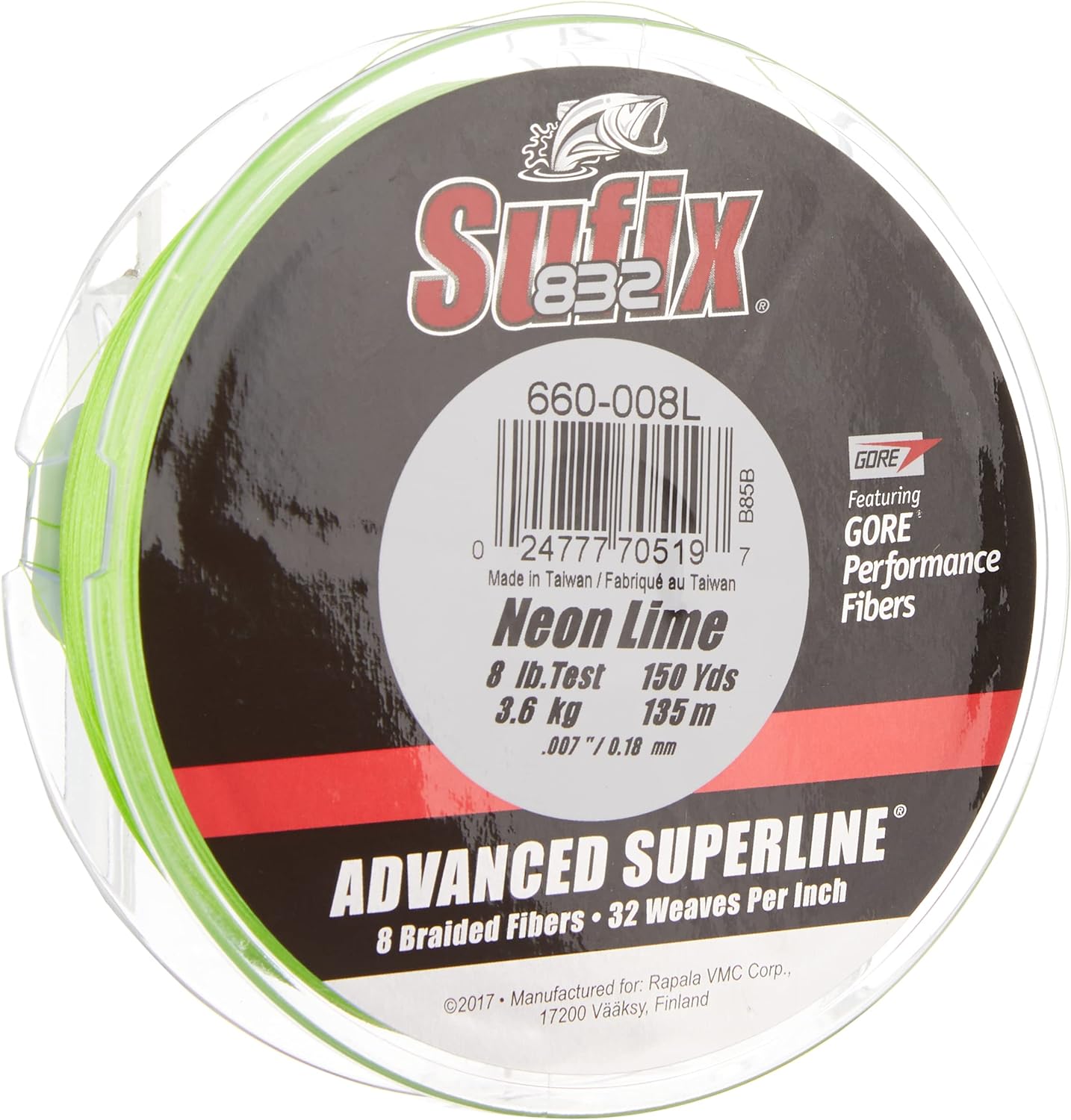 Sufix 832 Braid 8 Lb 660-008L: 832 Braid 8 lb Neon Lime, One Size