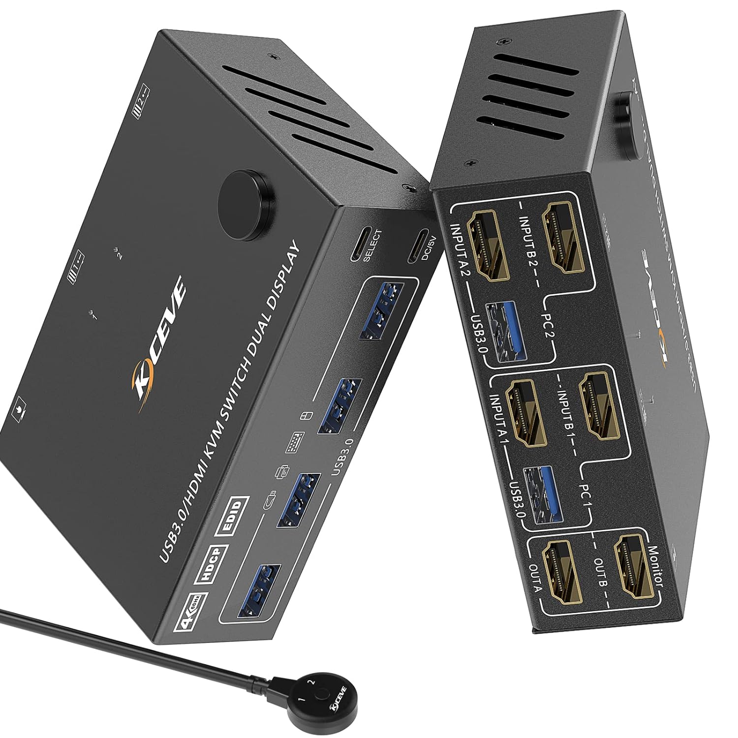 KVM Switch 2 Computers 2 Monitors, Dual Monitor HDMI KVM Switcher USB 3.0 Version, 4K@60Hz HD Resolution, Support Copy and Extended Display