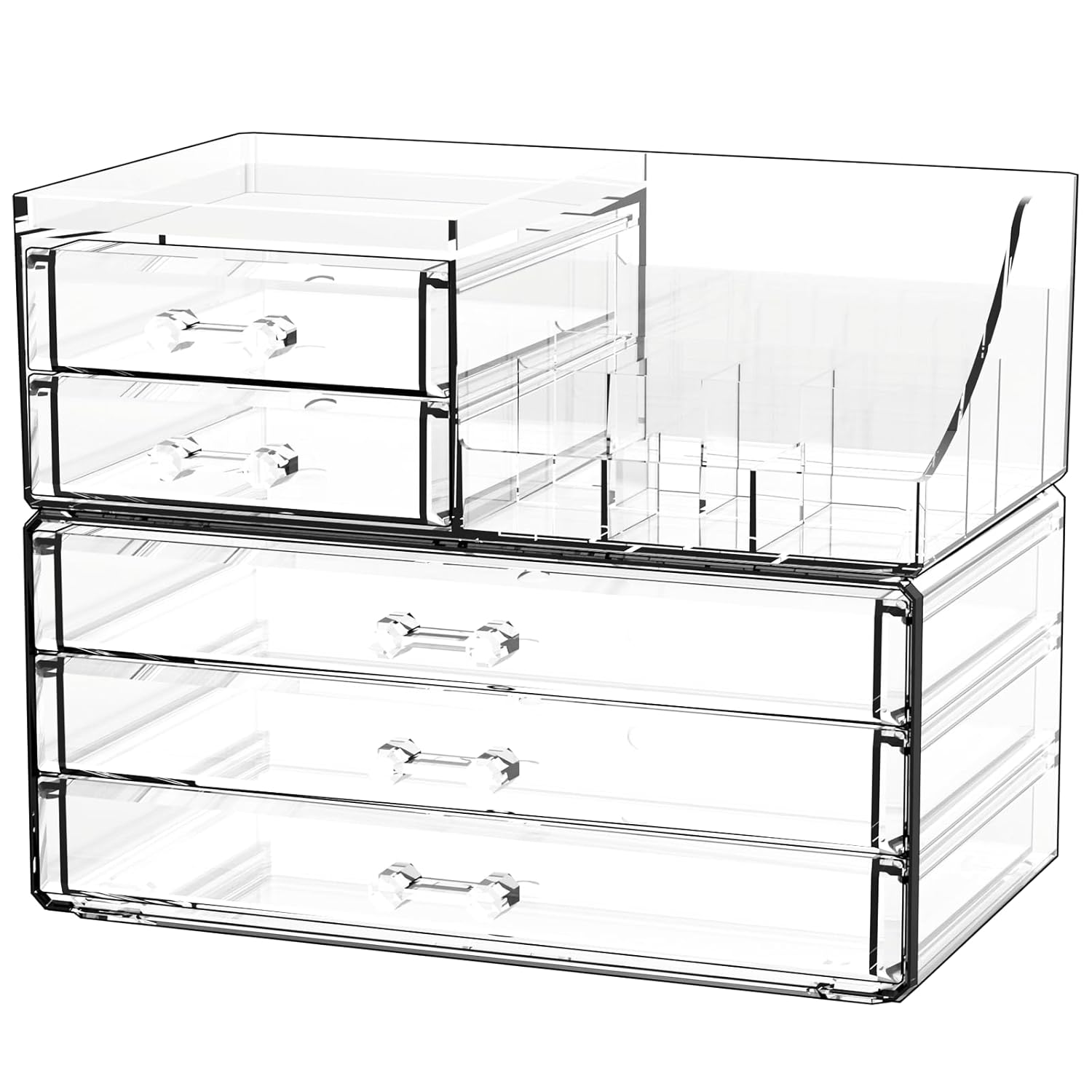 Cq acrylic Makeup Organizer for Vanity with 5 Drawers and 9 Compartments,Clear Plastic Cute Small Pen Holder for Desktop Storage, Desk Organization for School,Home,Office Supplies