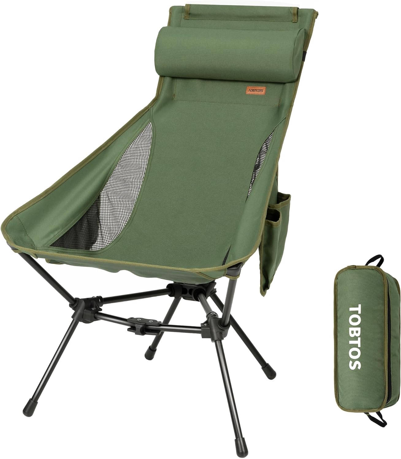 TOBTOS High Back Camping Chair, Lightweight Camping Chair with Headrest, Stable Portable Folding Chair for Outdoor Camp, Hiking, Backpacking(Green)