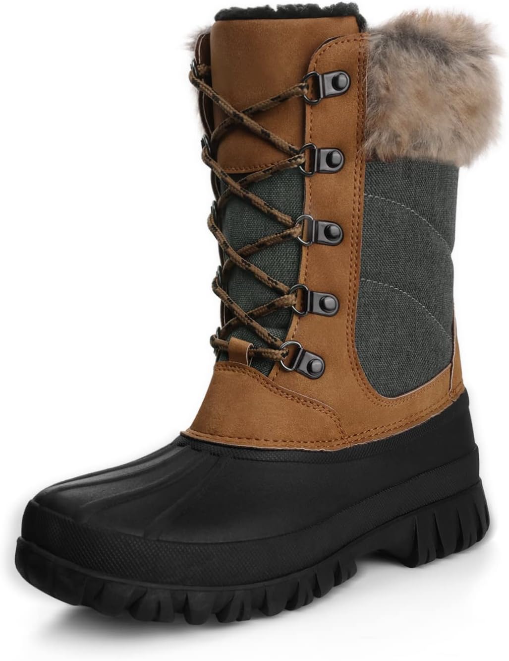 SHIBEVER Winter Snow Boot for Women Mid Calf Platform Waterproof Warm Non Slip Furry Duck Boots