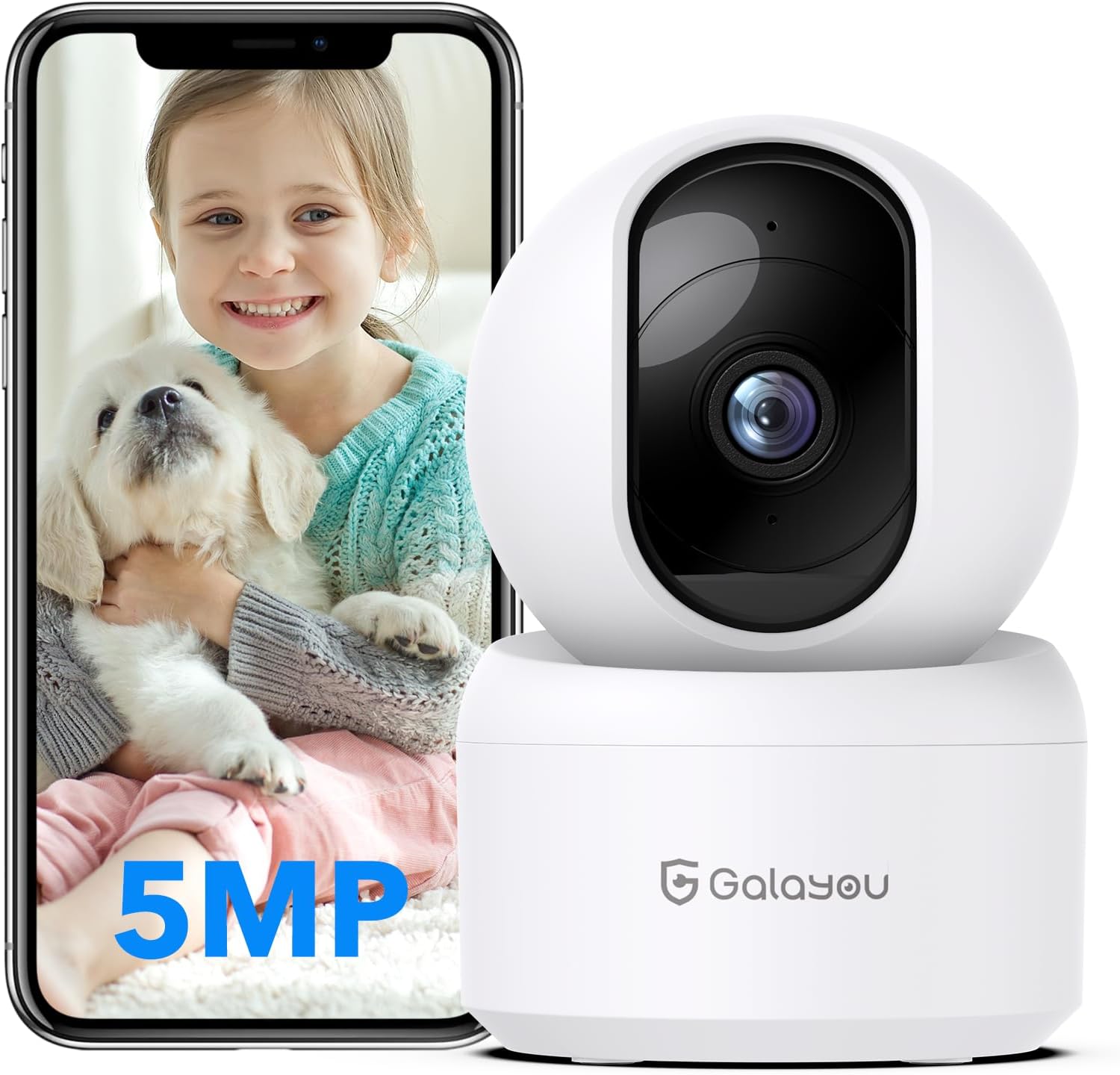 GALAYOU 5MP Security Camera Indoor-360 Degree 2.4G WiFi Cameras for Home Security for Baby/Nanny/Dog/Pet Camera with Auto Tracking, 2 Way Audio, 24/7 SD Card Storage, Works with Alexa/Google Home G2