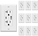 TOPGREENER USB Outlet, 3-Port Type C USB Wall Outlet, 20 Amp Tamper-Resistant Receptacle Plug, 20A Charging Power Outlet with USB Ports, UL Listed, TU22036AC3-2PCS, White, 2 Pack