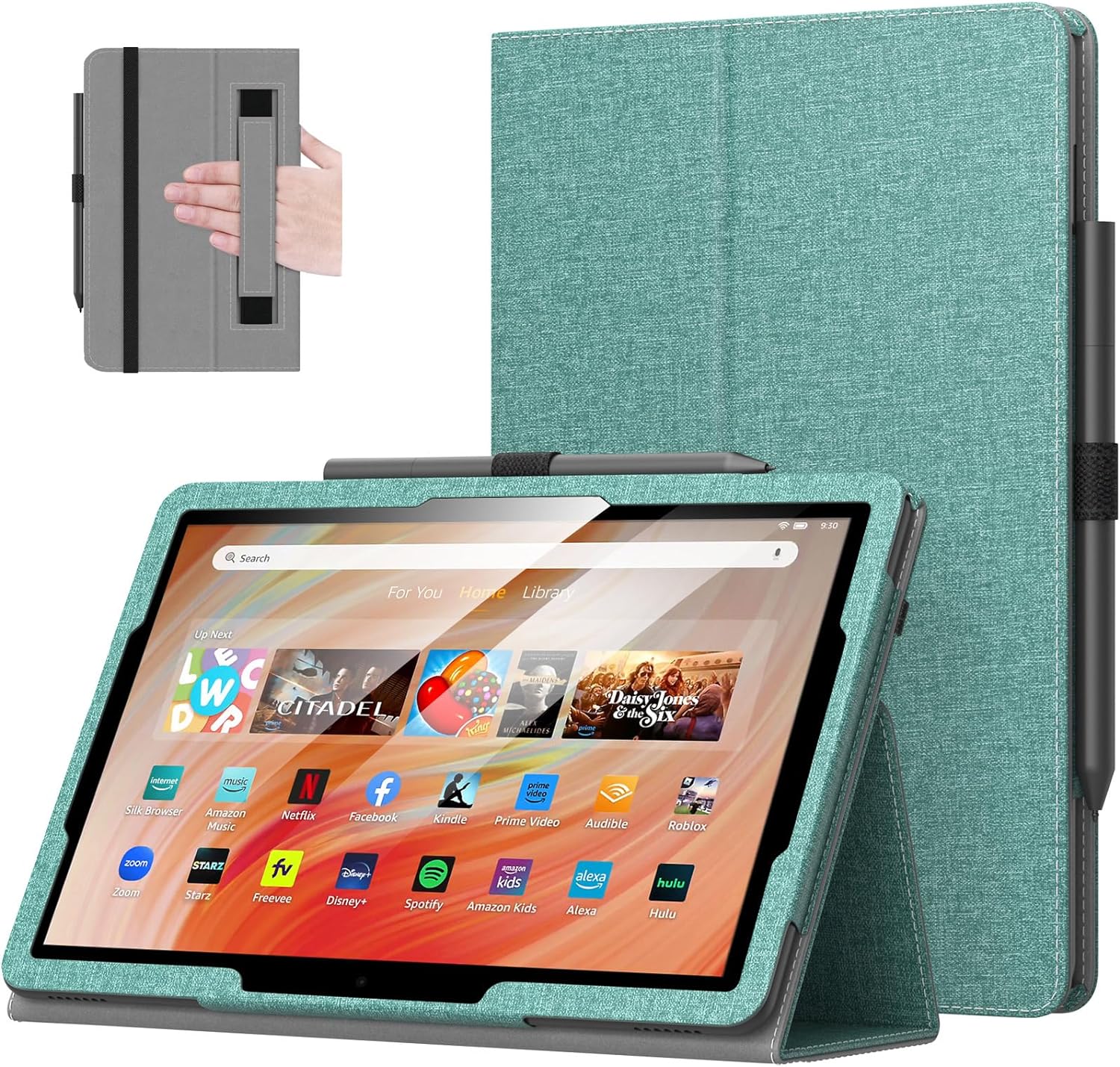 MoKo Case Fits All-New Kindle Fire HD 10 & 10 Plus Tablet (13th/11th Generation, 2023/2021 Release) 10.1" - Slim Folding Stand Cover with Auto Wake/Sleep, Denim Green