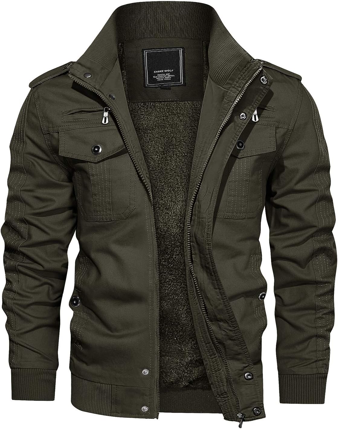 CRYSULLY Men's Winter Casual Thicken Multi-Pocket Field Jacket Outwear Fleece Cargo Jackets Coat