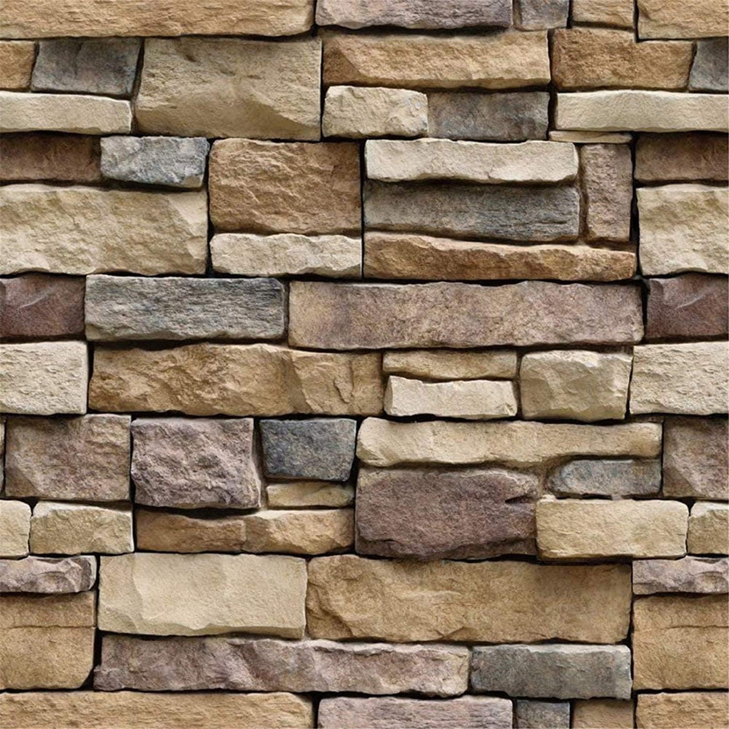 Abyssaly Stone Wallpaper Brick Wallpaper Peel and Stick Stone Backsplash Self-Adhesive Removable Vinyl Wallpaper Grey Faux 3D Stone Look Brick Shelf Paper 17.71 X 118 Home Decorations Wallpaper