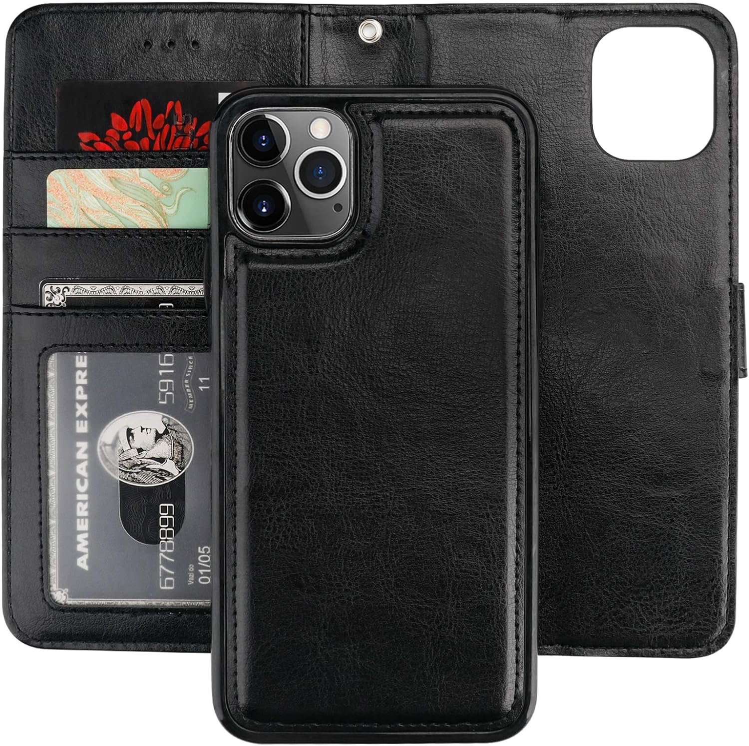 Bocasal iPhone 11 Pro Max Wallet Case with Card Holder PU Leather Magnetic Detachable Kickstand Shockproof Wrist Strap Removable Flip Cover for iPhone 11 Pro Max 6.5 inch (Black)