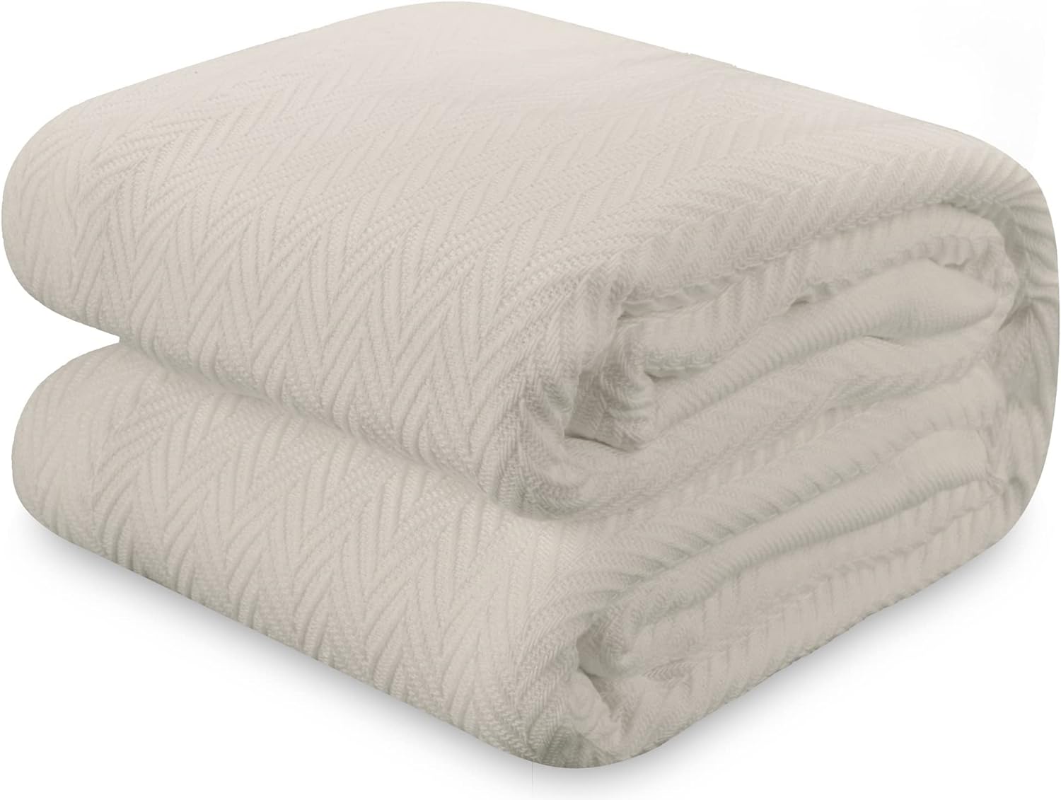 THREAD SPREAD Organic GOTS Certified Cotton Blanket, Twin/Twin XL - 350 GSM, Antistatic, Fuzzy Soft, Lightweight, Sofa, Camping & Travel, All-Season Herringbone Throw, Biege + Stylish Bonus Tote Bag