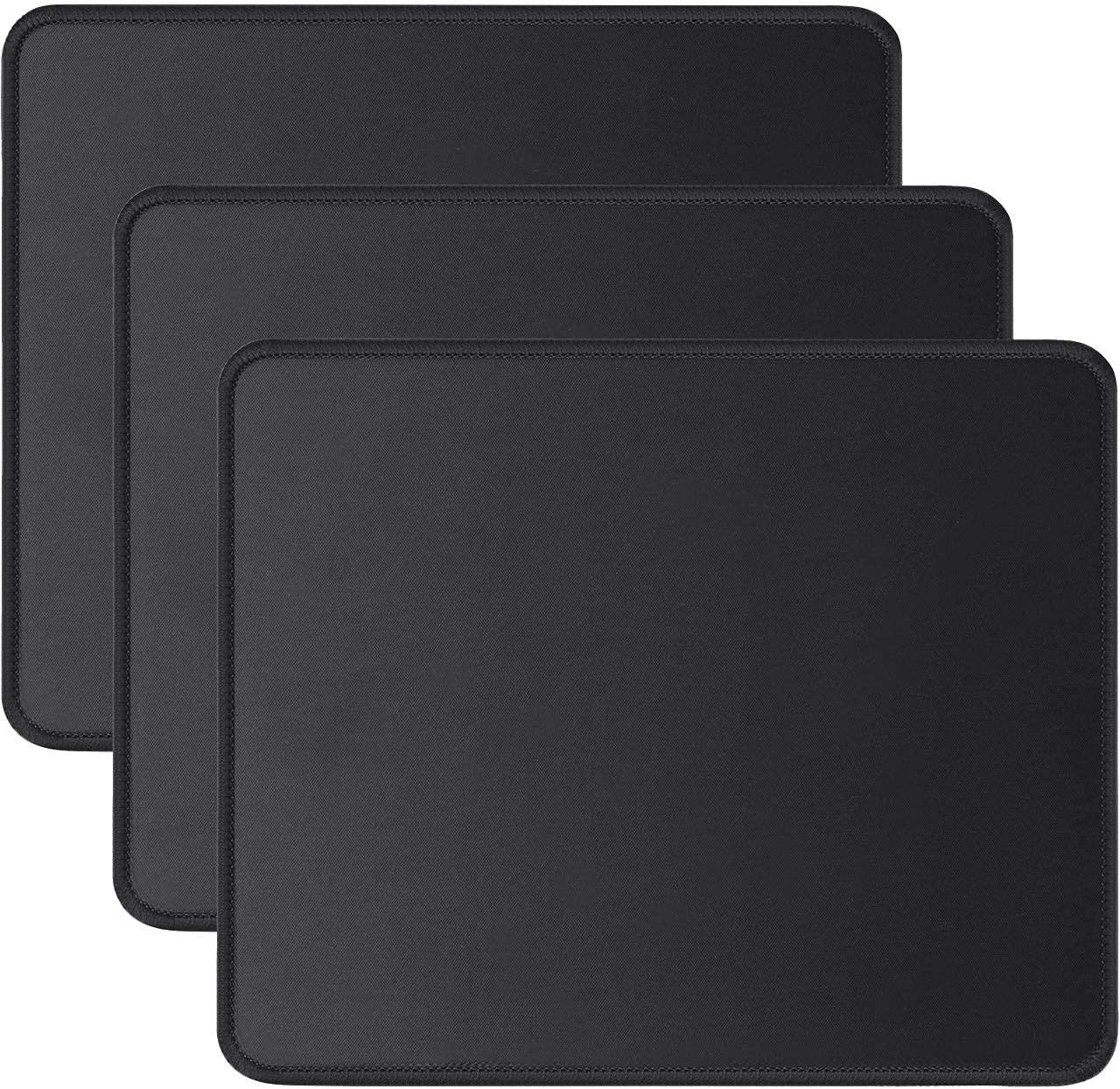 JIKIOU 3 Pack Mouse Pad with Stitched Edge, Comfortable Mouse Pads with Non-Slip Rubber Base, Washable Mousepads Bulk with Lycra Cloth, Mouse Pads for Computers Laptop Mouse 10.2x8.3x0.12inch Black