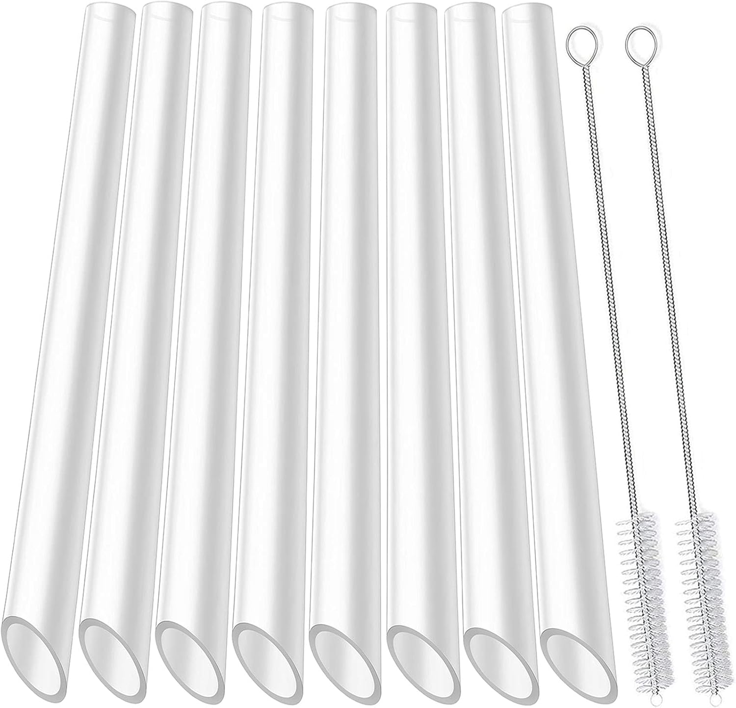 ALINK Reusable Clear Boba Straws, 13 mm x 10.5 in, Jumbo Hard Plastic Smoothie Straws for Bubble Tea, Popping Pearls, Pack of 8 with 2 Cleaning Brush