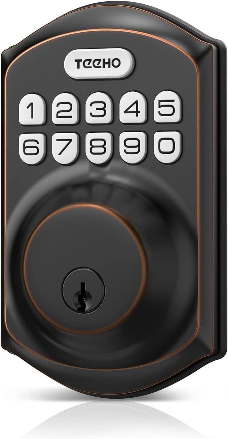 TEEHO TE001 Keyless Entry Door Lock with Keypad - Smart Deadbolt Lock for Front Door with 2 Keys - Auto Lock - Easy Installation - Oil-Rubbed Bronze