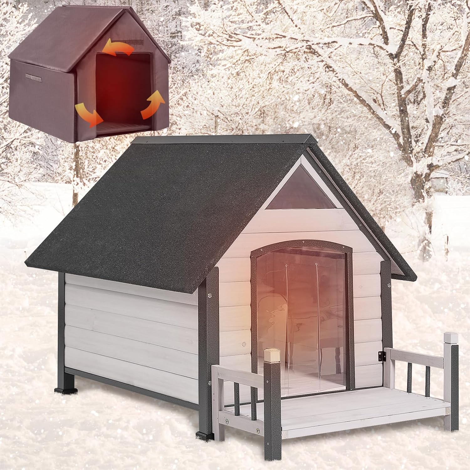 Dog House Outdoor with Liner for Winter 100% Insulated Dog Kennel for Small Medium Large Dogs, Metal Frame