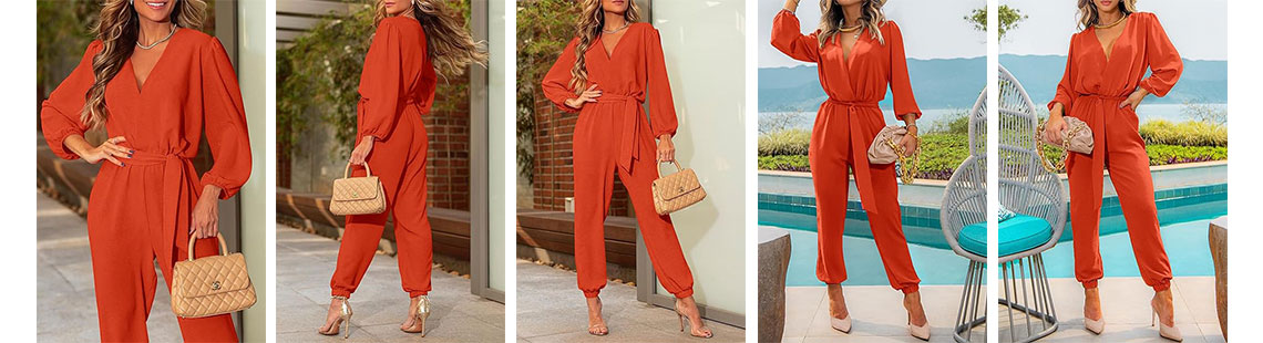 PRETTYGARDEN Women' 2024 Fall Jumpsuits Casual Dressy One Piece Outfits V Neck Long Sleeve Belt Pockets Long Pants Romper