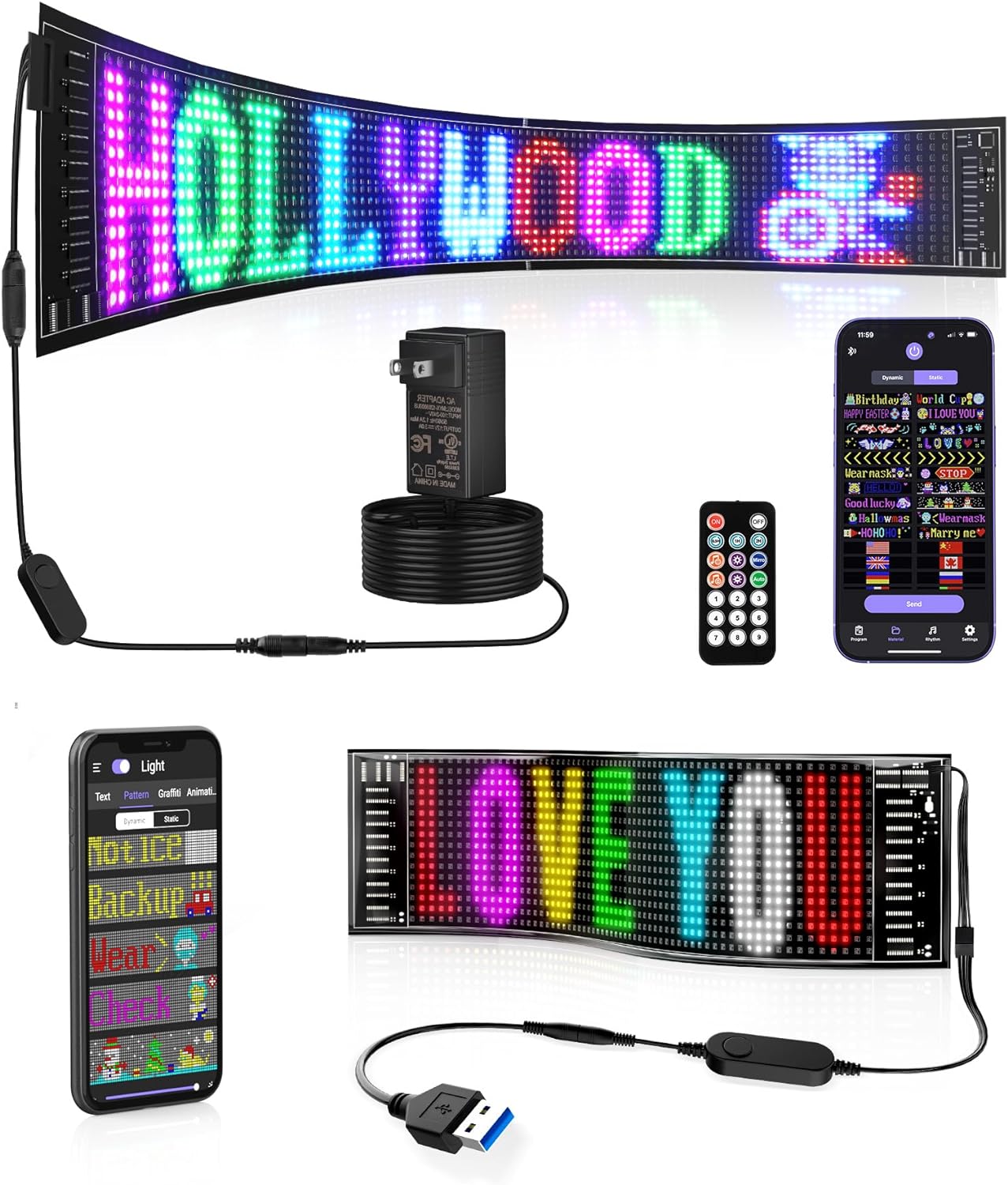 Rayhome 37''x8'' & 15''x4'' Flexible Programmable LED Sign