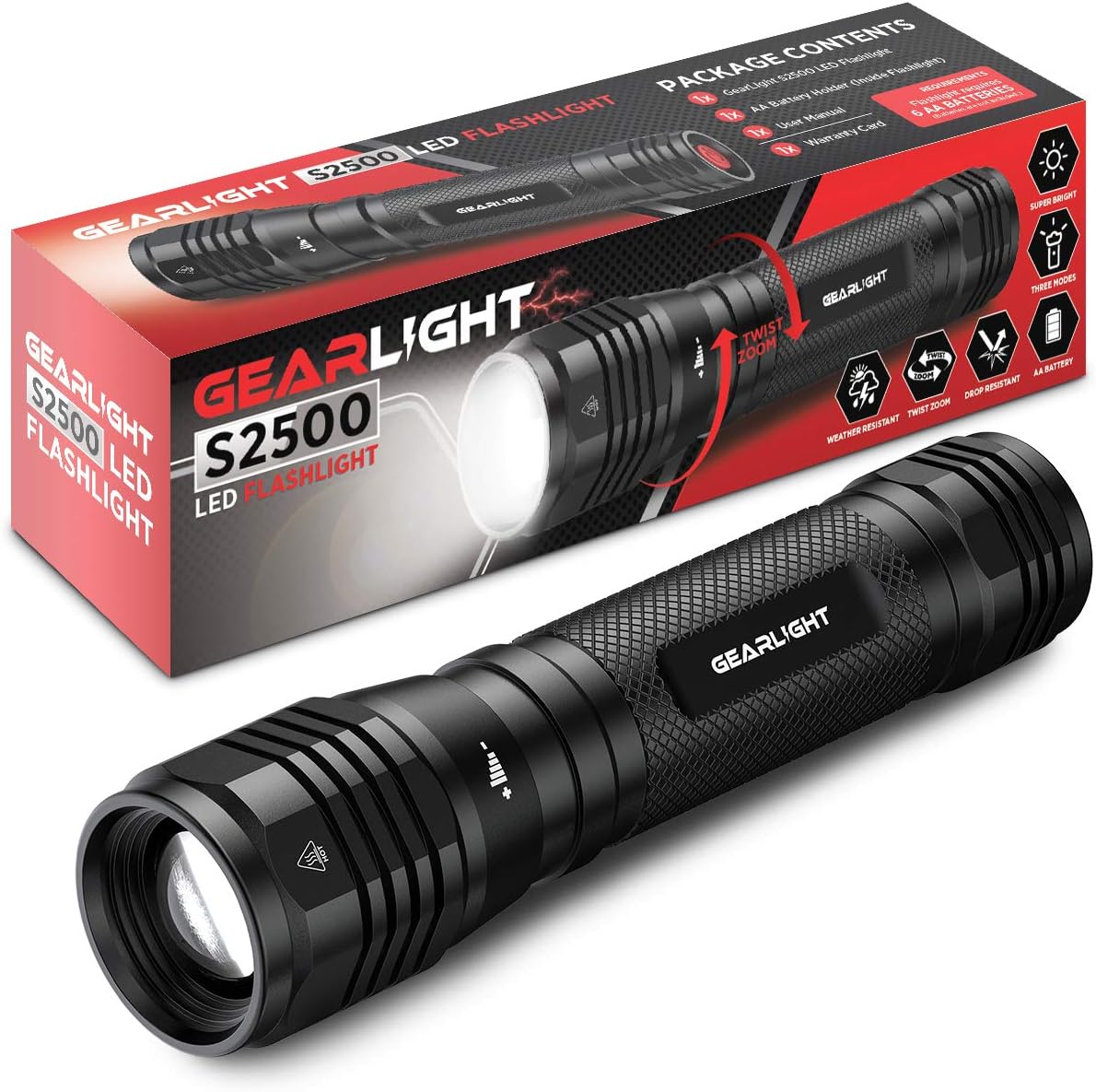 GearLight S2500 LED Flashlight - Extremely Bright, Powerful Tactical Flashlights with High Lumens for Camping, Emergency & Everyday Use