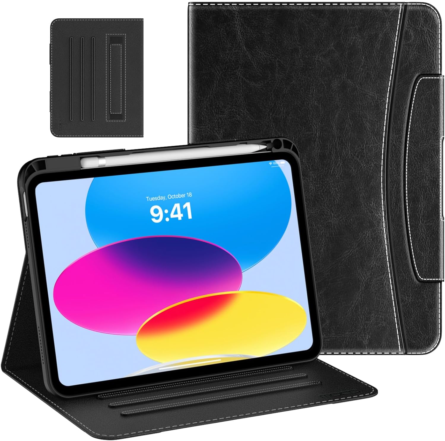 MoKo for iPad 10th Generation Case iPad 10.9 Inch Case 2022 with Pencil Holder, Multi-Angle Viewing iPad Case 10th Generation with Soft TPU Back Hand Strap for iPad 10th Gen 2022, Black