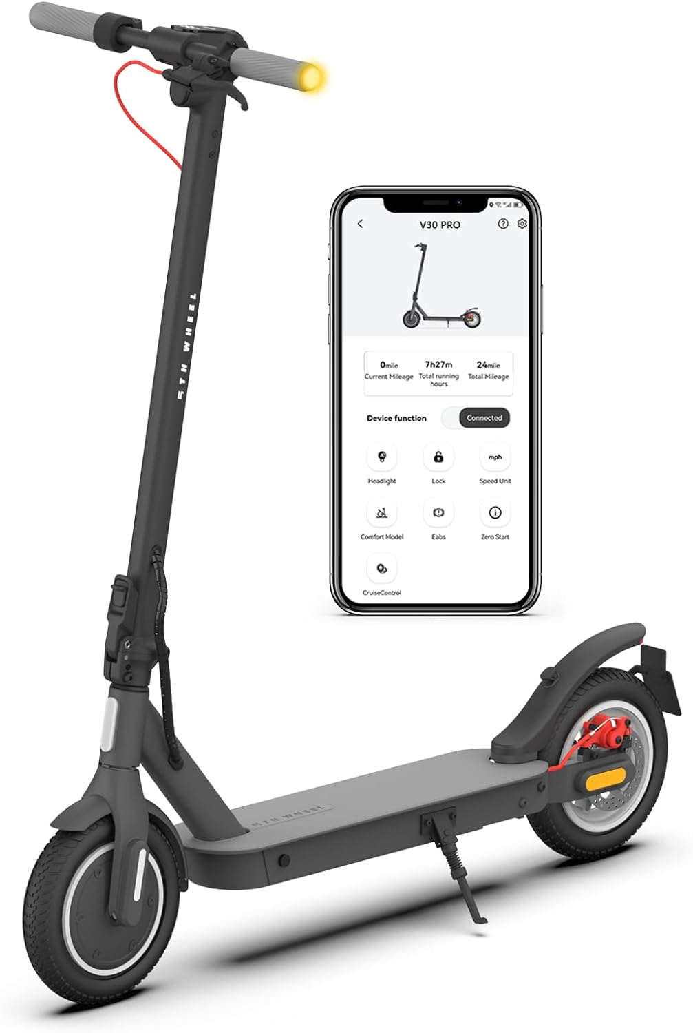 5TH WHEEL V30PRO Electric Scooter with Turn Signals - 19.9 Miles Range & 18 MPH, 350W Motor, 10 Inner-Support Tires, Dual Braking System and Cruise Control, Foldable Electric Scooter for Adults