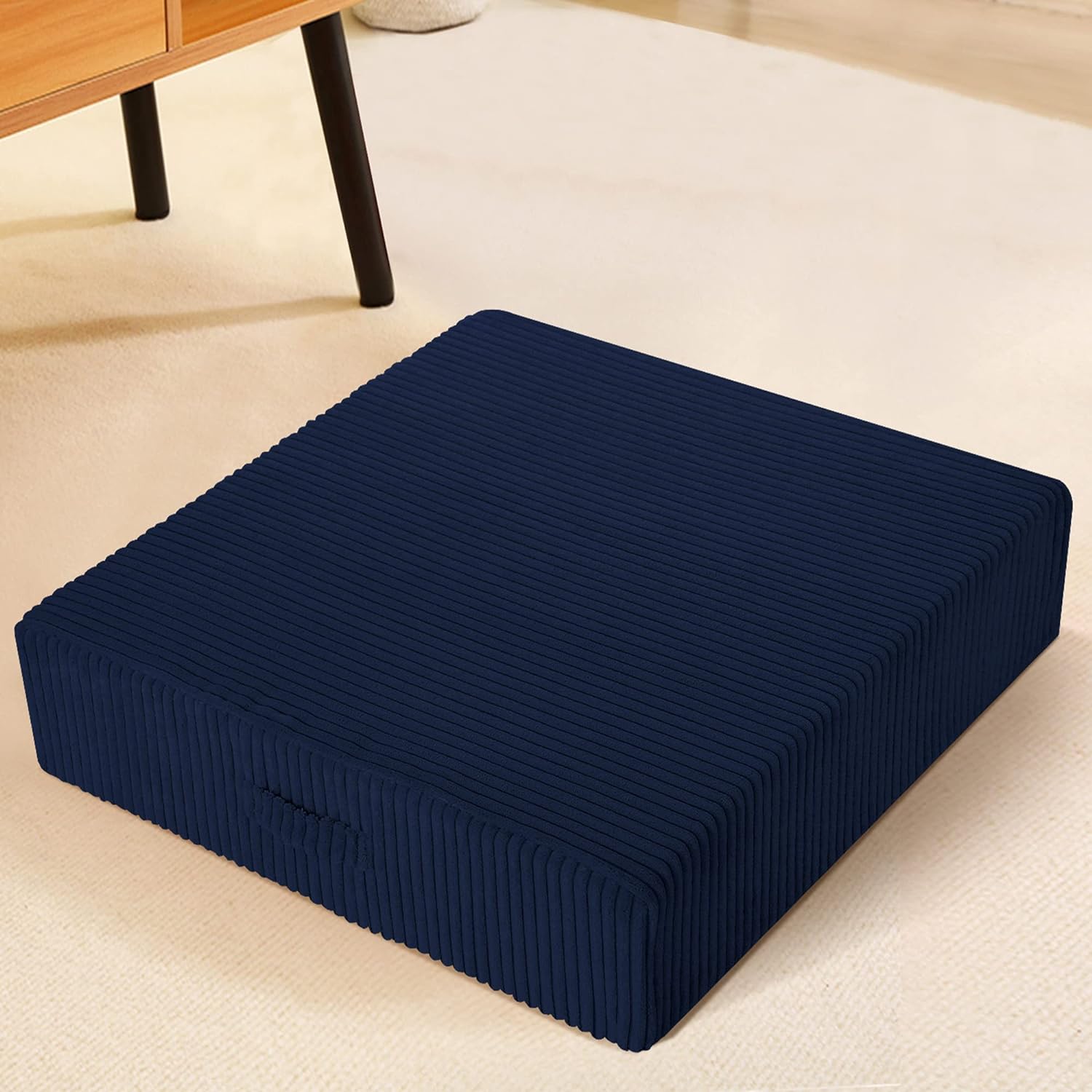 MeMoreCool Large Floor Pillow Adults Floor Cushion for Sitting, Washable Floor Pillow Seating with Firm Foam Insert, Corduroy Floor Sitting Pad, Square Meditation Pillow Thick Seat Cushion 22 Inch