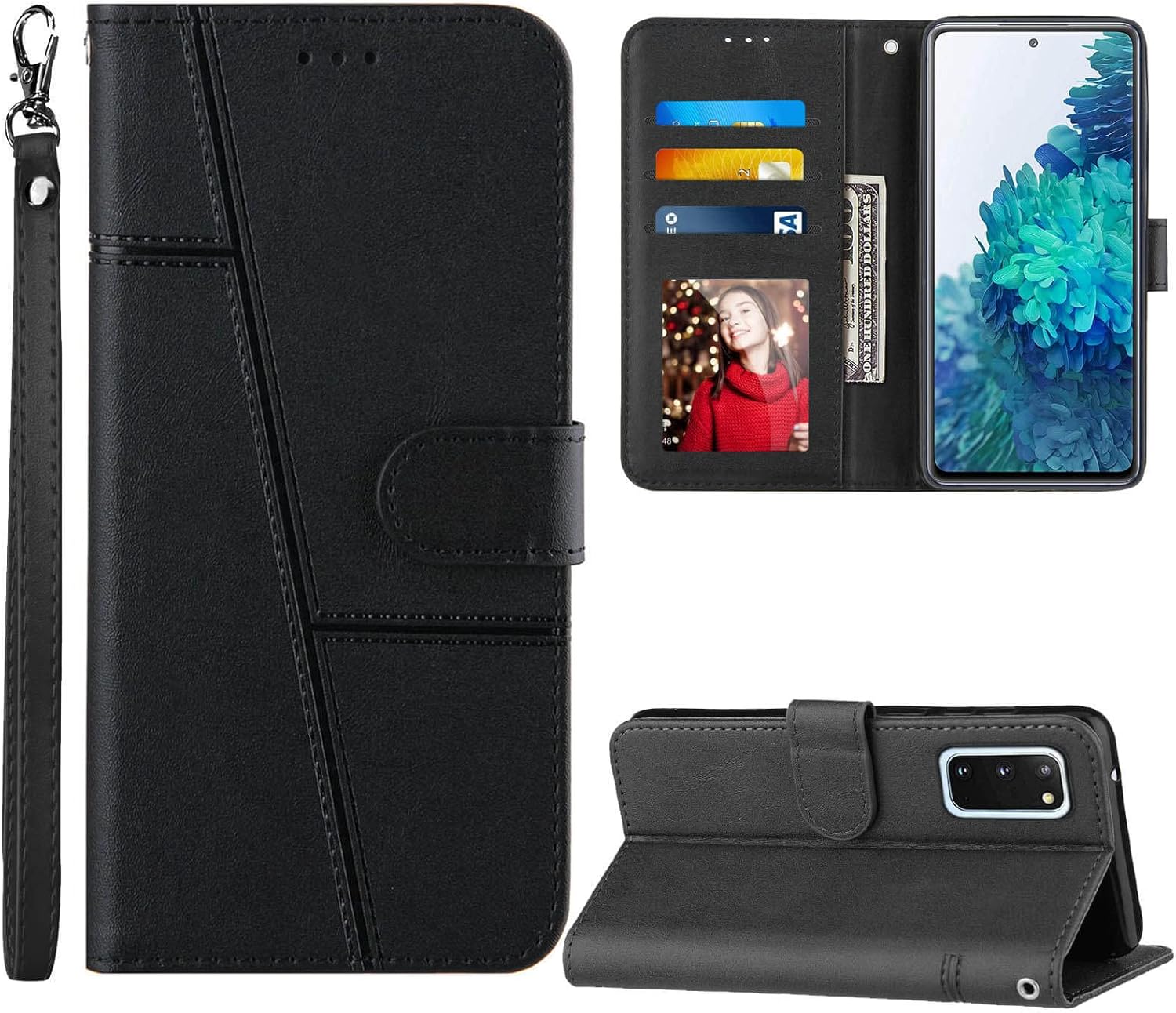 JanCalm S20 Wallet Case 2023, for Galaxy S20 Case,[Wrist Strap][Card Holder Slots][Kickstand] Premium PU Leather S20 Phone Case Flip Cover Magnetic Protective for Samsung S20 Case 6.2 (Black)