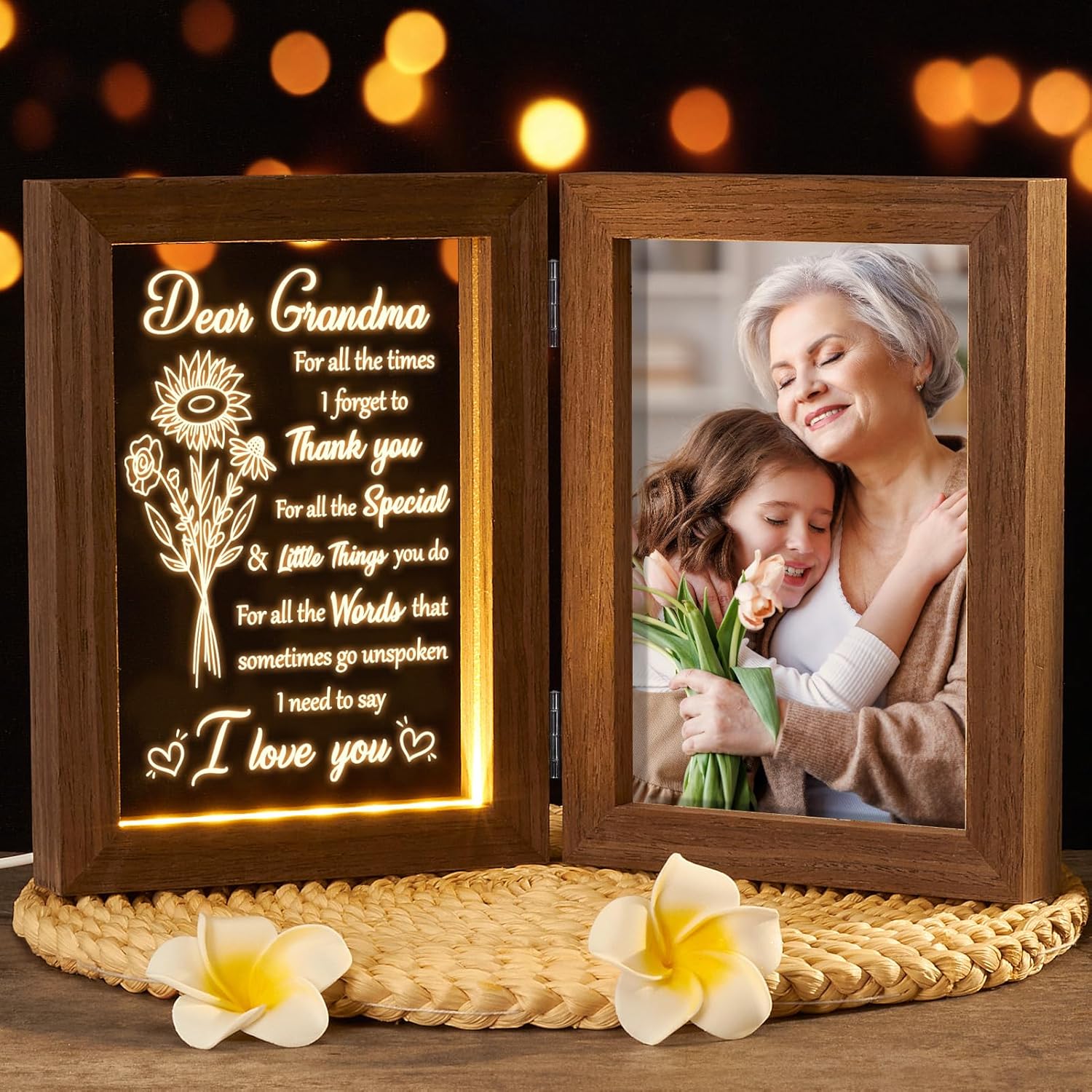 Tiblue Grandma Gifts Birthday Gifts for Women Grandma from Granddaughter Grandson Grandkids, Grandma Picture Frame with Acrylic Night Light, Mother' Day Gifts for Gigi Nana Grandma Gifts - 5x7photo