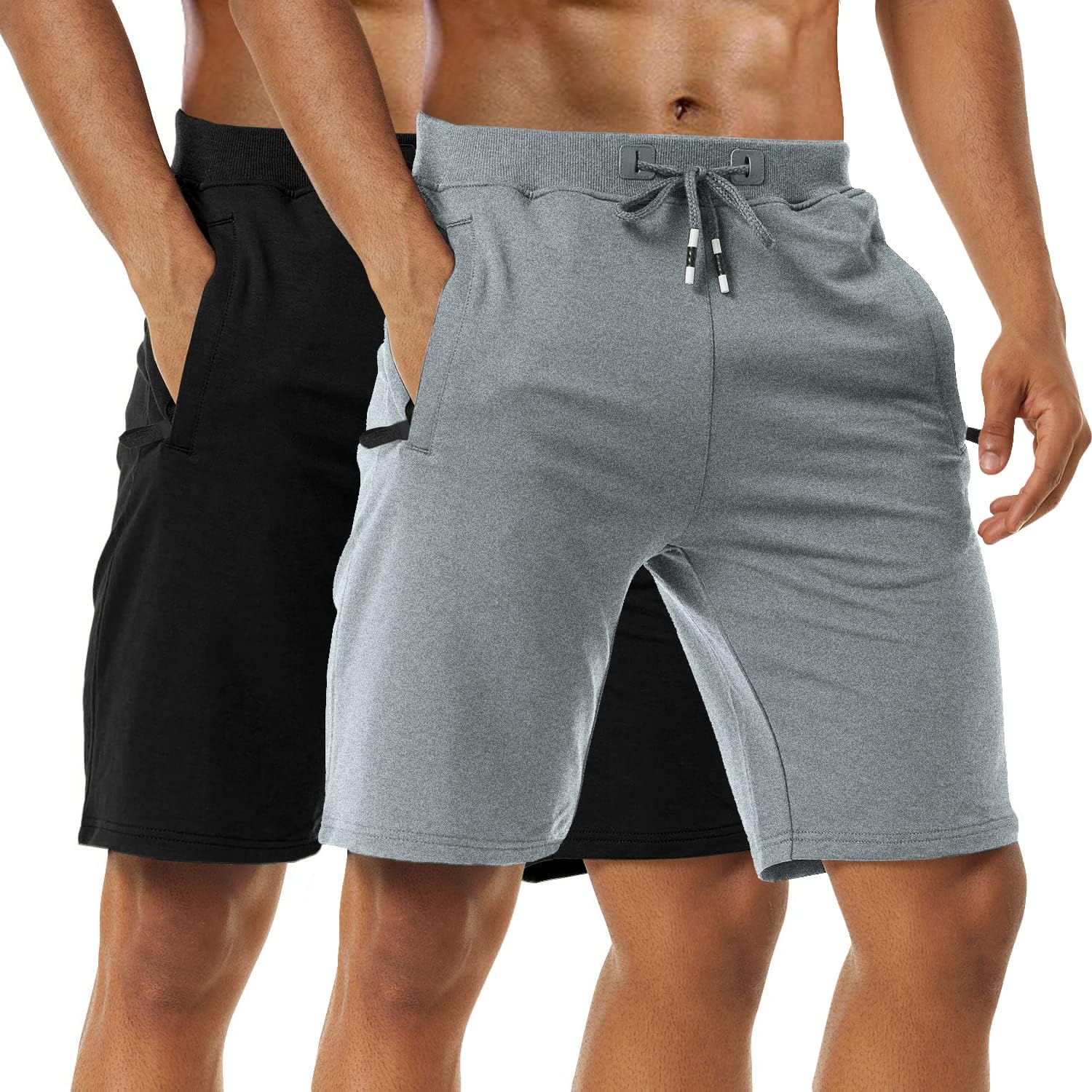 Boyzn Men' Athletic Shorts Comfortable Cotton Workout Shorts Elastic Waist Running Shorts with Zipper Pockets