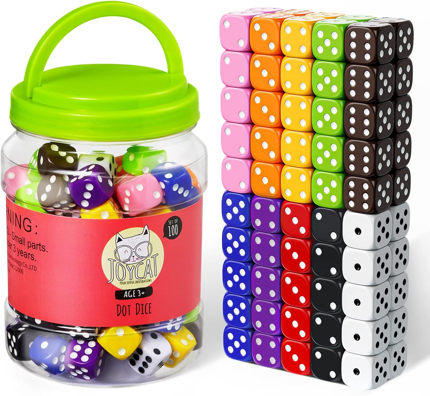 16mm 6 Sided Dice Set Standard Game Dice Kids for Board Games Dice Games Math Dice for Classroom with Storage Bucket 10 Colors (50, Opaque)