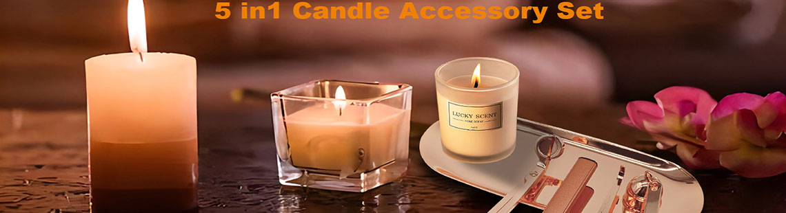 YOUTUOY 5 in1 Candle Accessory Set with Rechargeable Candle Lighter, Candle Wick Trimmer, Candle Wick Snuffer, Candle Wick Dipper, Storage Tray Plate, Candle Care Kit