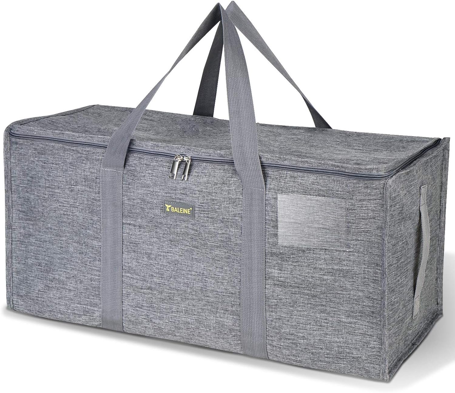 BALEINE Extra Large Storage Tote with Zippers & Carrying Handles, Heavy-Duty Oxford Fabric Moving Bags for Laundry, Space Saving, Storage, Winter Gray