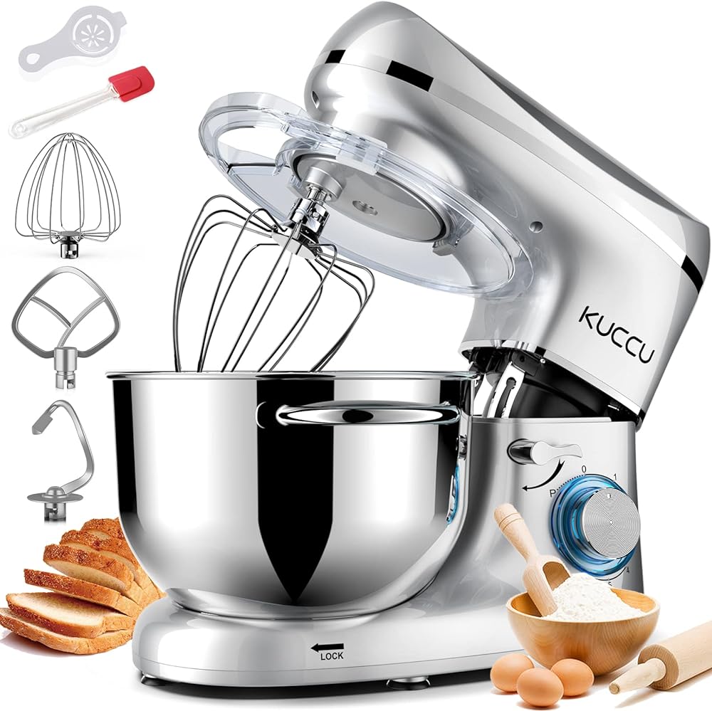 Stand Mixer, 6.5 Qt 660W, 6-Speed Tilt-Head Food Dough Mixer, Kitchen Electric Mixer with Stainless Steel Bowl,Dough Hook,Whisk, Beater, Egg white separator (6.5-QT, Silver)