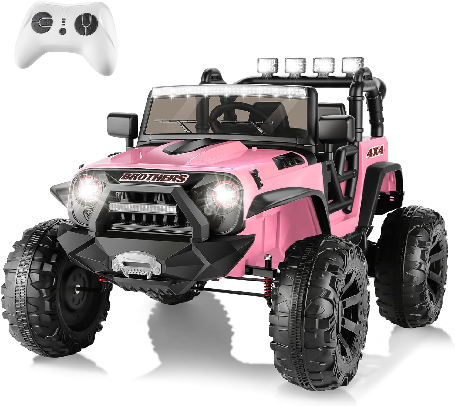 Hikole 24V Ride on Car Truck with Remote Control - 2 Seater, Powerful 2x200W Motor, Spring Suspension, 3 Speeds, Music Player, LED Lights, Electric Car for Boys and Girls, Pink