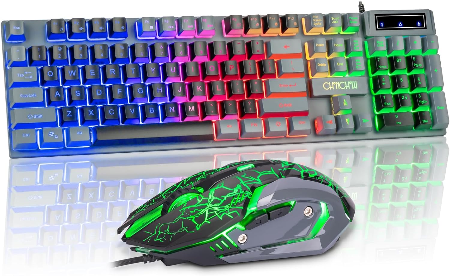 CHONCHOW Gaming Keyboard and Mouse RGB Backlit 104Keys Full Size Keyboard Light Up USB Wired Mechanical Feel 3600 DPI Gaming Mic for Windows PC Mac Xbox Gamer