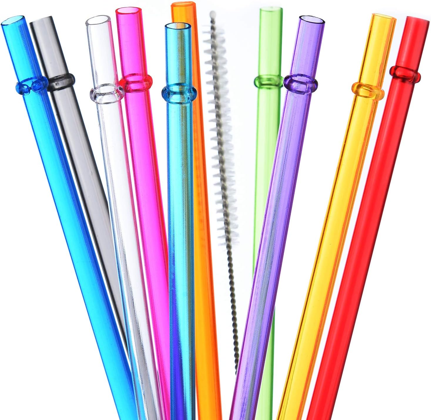 ALINK 10.5 in Long Rainbow Colored Reusable Tritan Plastic Replacement Straws for 16 OZ 20 OZ 30 OZ Stanley, YETI, Starbucks Tumblers, Set of 10 with Cleaning Brush