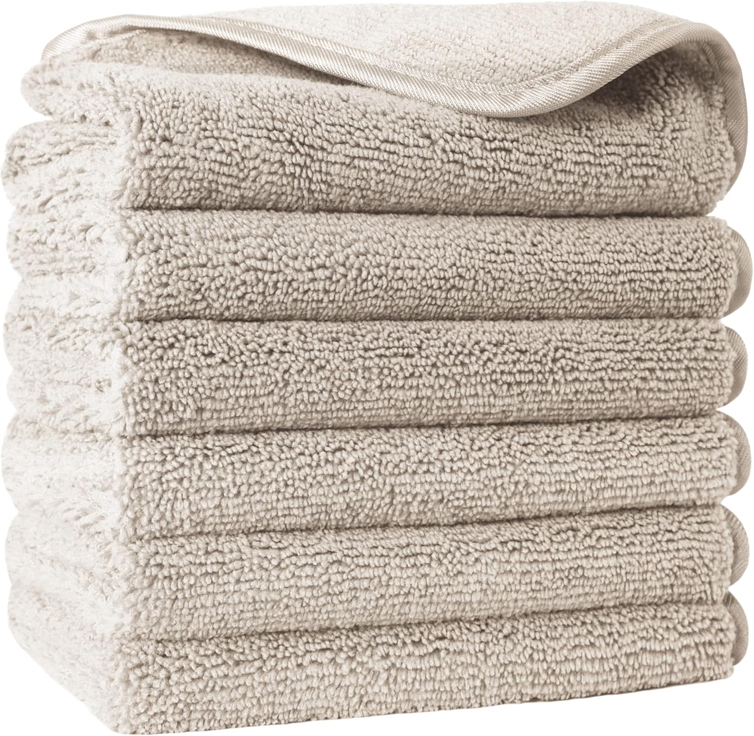 POLYTE Premium Lint Free Microfiber Washcloth Face Towel, 13 x 13 in, Set of 6 (Beige)