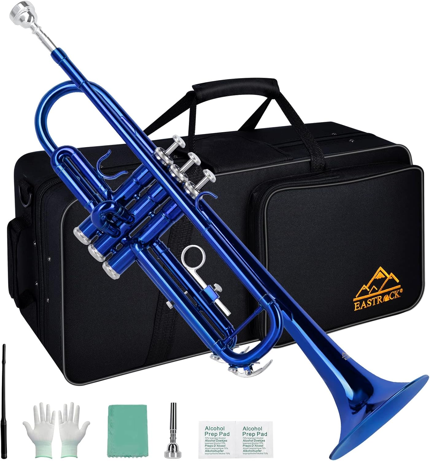 EASTROCK Bb Trumpet Standard Trumpet Set with Carrying Case,Gloves, 7C Mouthpiece and Cleaning Kit (Dark Blue)