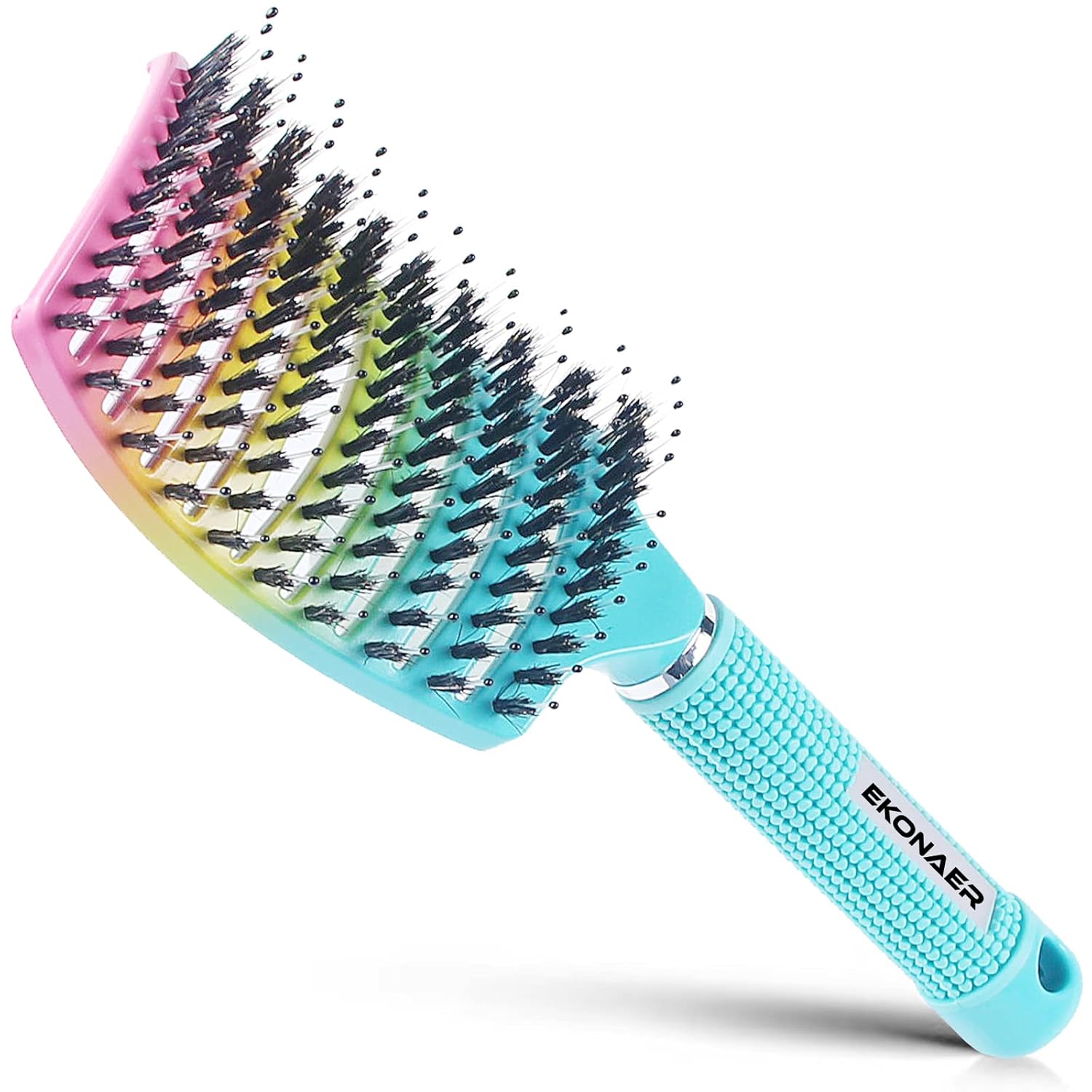 Detangling Brush Boar Bristles Hair Brush for Adult & Kids Wet or Dry Hair,Curved and Vented Detangler Brush - Adds Shine and Makes Hair Smooth(Green)