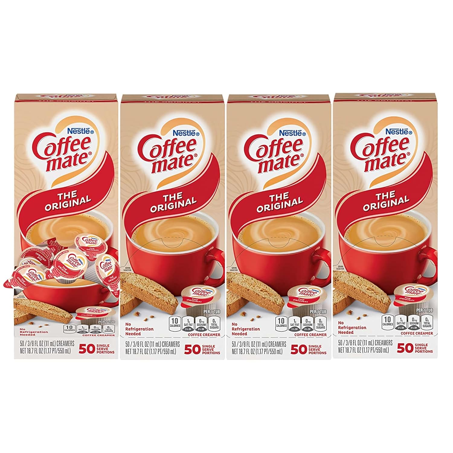 Nestle Coffee Mate Coffee Creamer, Original, Liquid Creamer Singles, Non Dairy, No Refrigeration, Box of 50 Singles (Pack of 4)