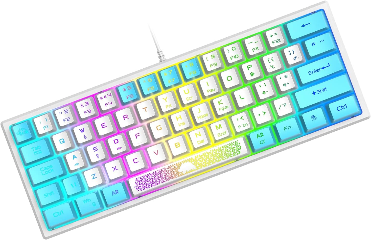 ZIYOU LANG K61 60%25 Gaming Keyboard Mini Portable with Rainbow RGB Backlit Compact Ergonomic 62Key Layout Anti-ghosting Mechanical Waterproof Wired for PC Mac Windows Gamer Laptop Typists(White%2bBlue)