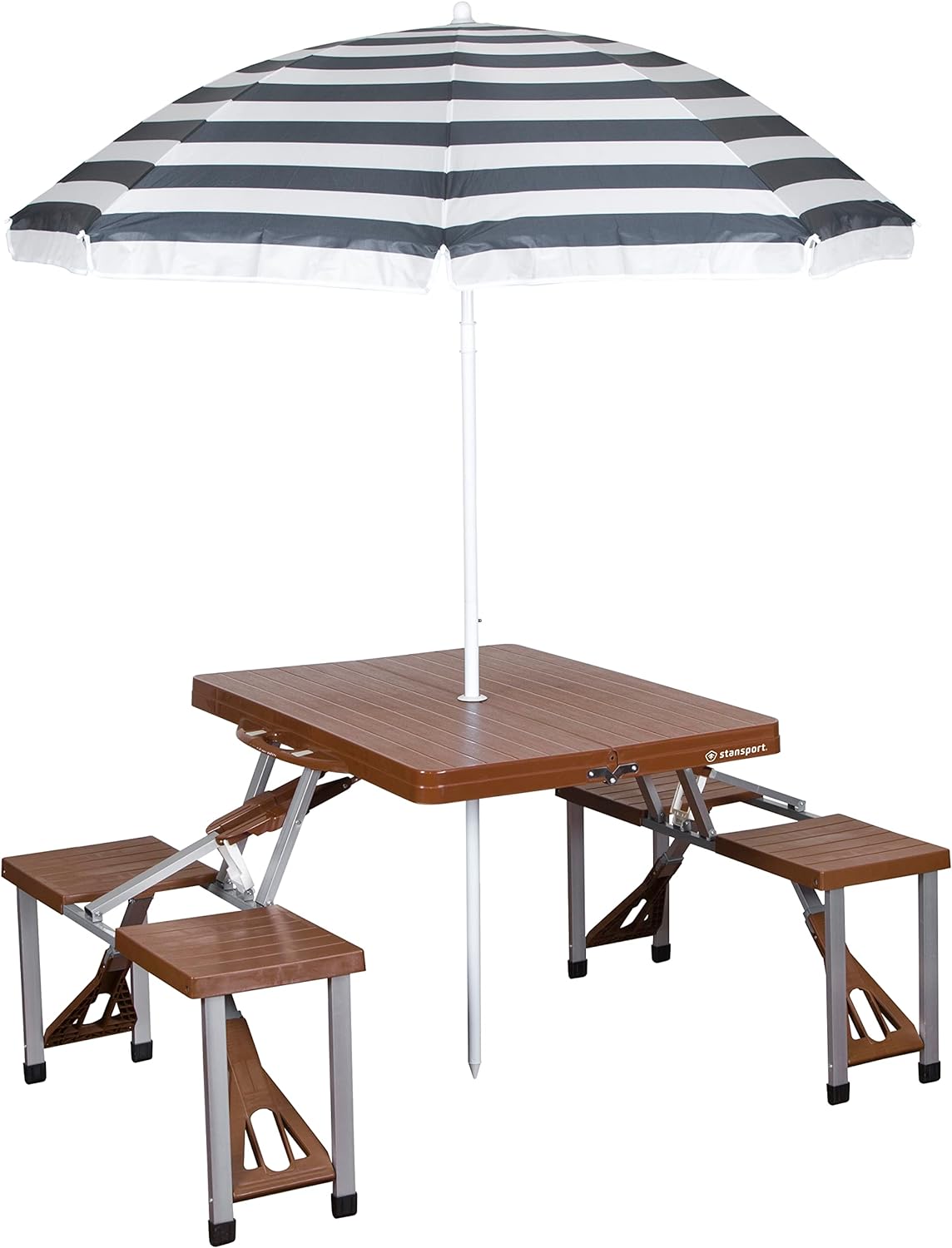 Stansport Picnic Table and Umbrella Combo - Brown