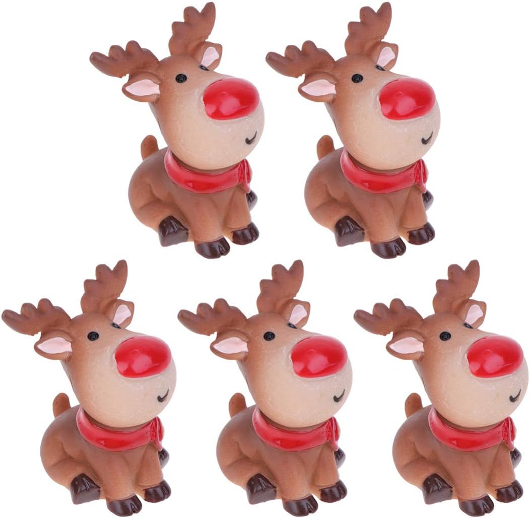 Cabilock 5 Pcs Christmas Mini Reindeer Statue Cartoon Antler Deer Elk Pattern Figurine Animal Cake Topper Desktop Decorative Ornaments for Children Kids Style 2