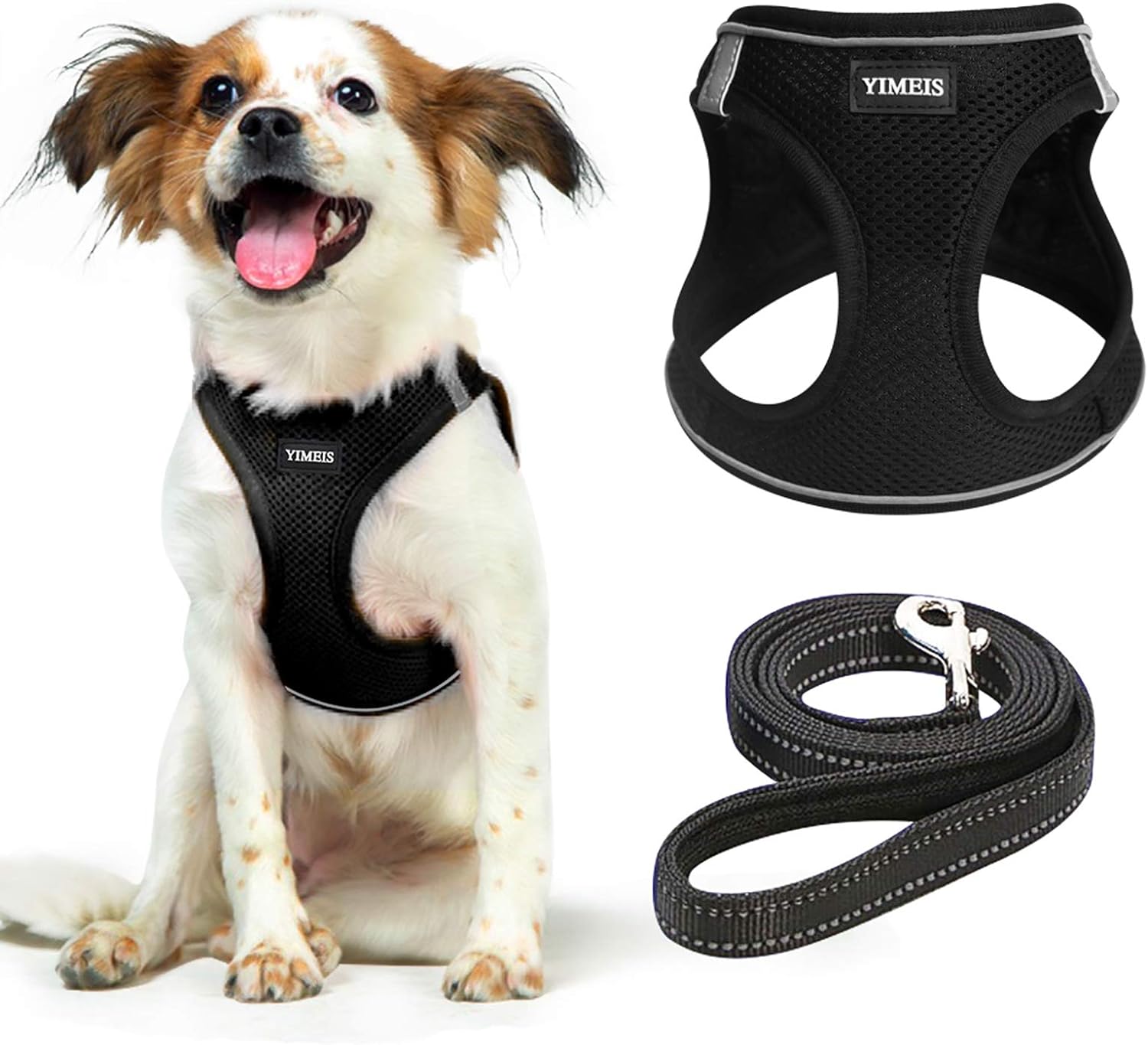 YIMEIS Dog Harness and Leash Set, No Pull Soft Mesh Pet Harness, Reflective Adjustable Puppy Vest for Small Dogs, Cats (M, Black) fit Small