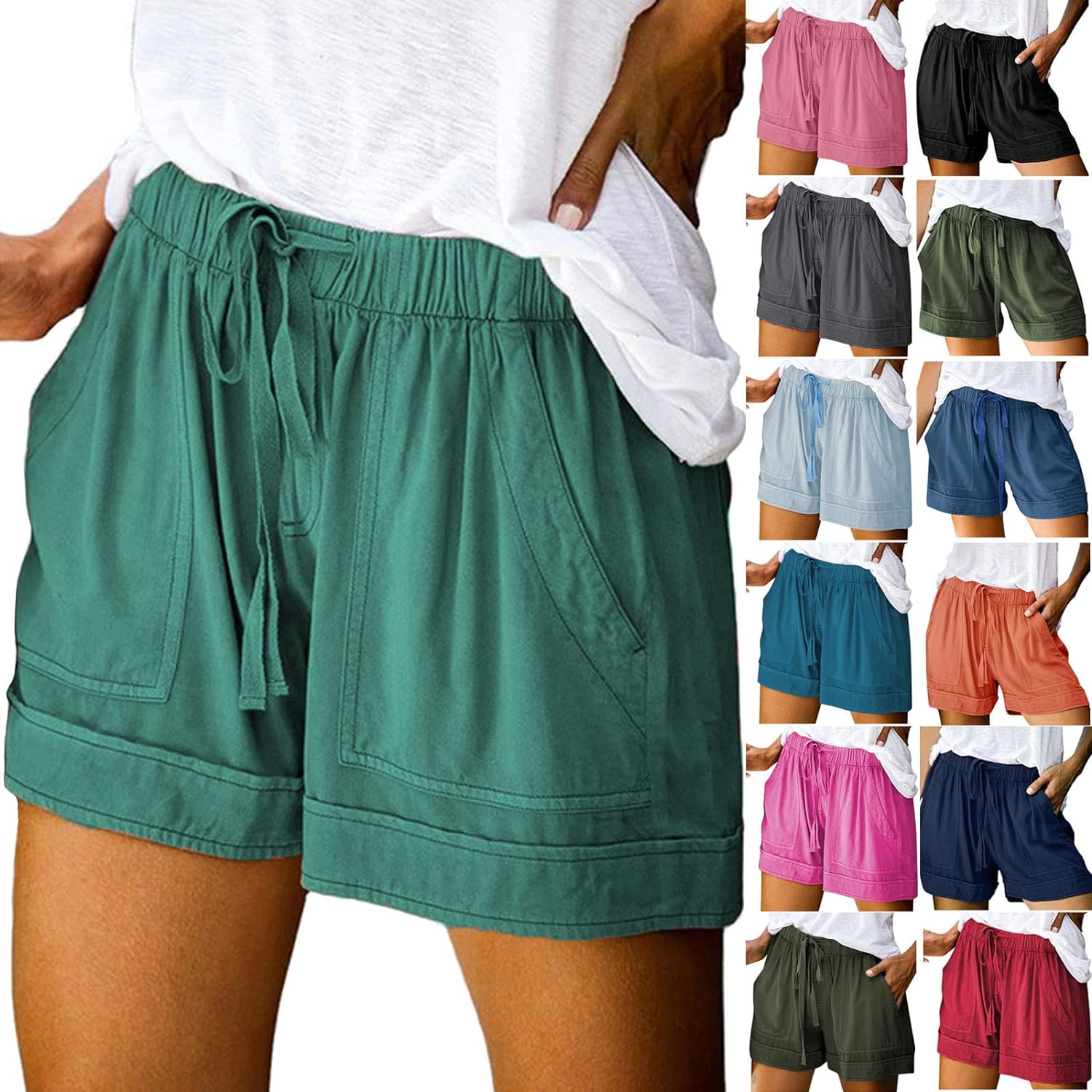 DASAYO Womens Shorts Casual 2024 Summer Beach Drawstring Shorts with Pockets 5 Inch Loose Cute Vacation Trendy Lounge Clothes