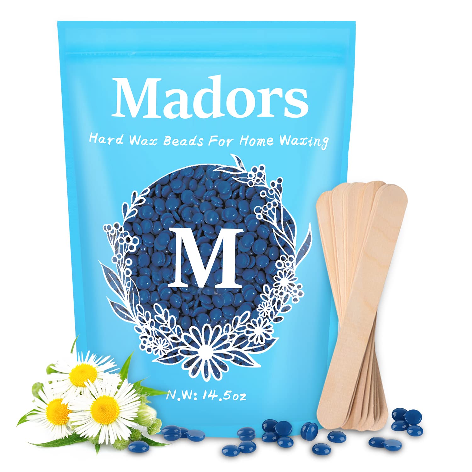 Hard Wax Beans Kit for Hair Removal - Madors 1lB Brazilian Underarms Body and Chest Large Refill Wax Beads for Wax Warmer