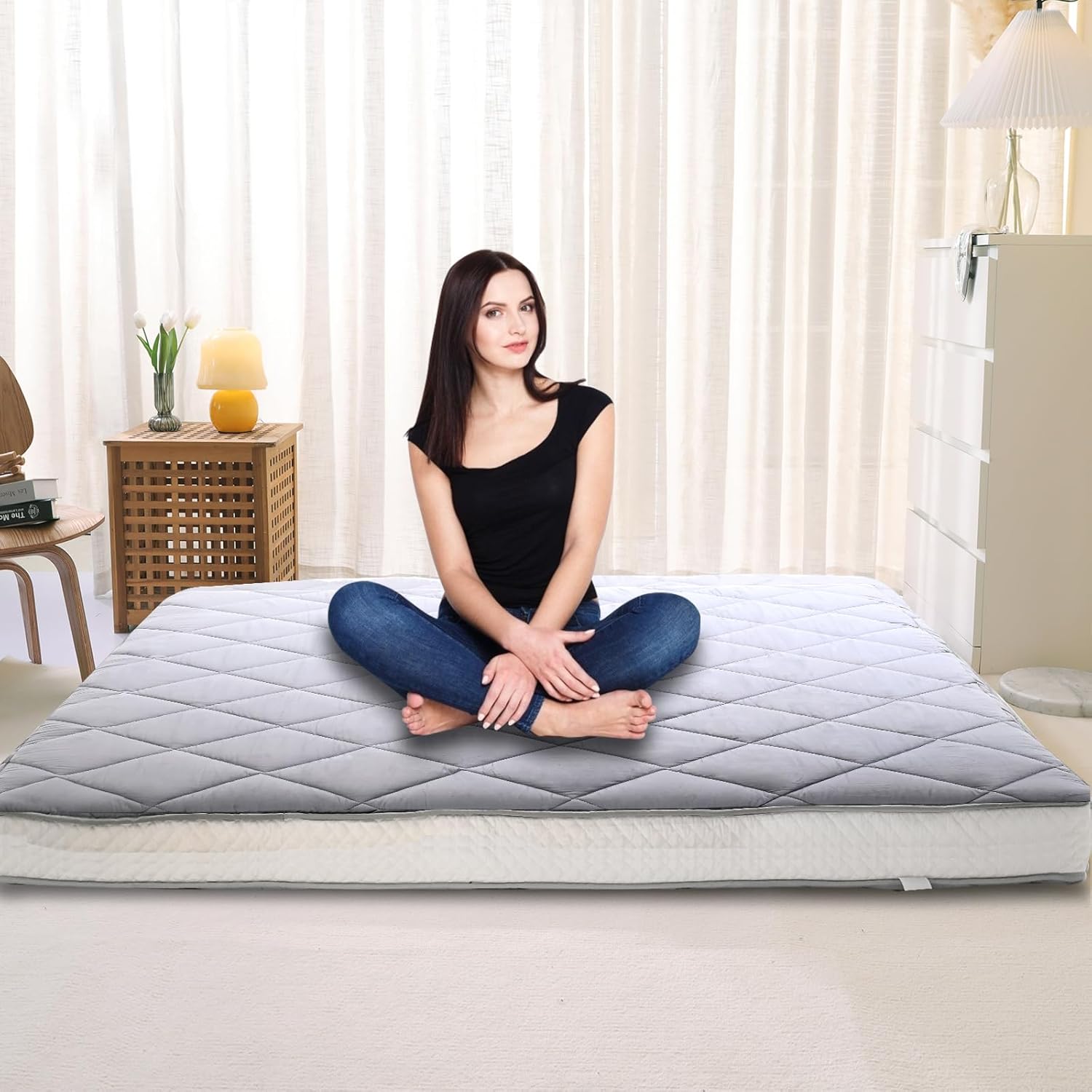 LILYPELLE Japanese Floor Mattress Futon Mattress, Foldable Mattress, Roll Up Mattress Sleeping Tatami Mat Floor Lounger Guest Bed, Easy to Store and Portable for Camping Couch, Full