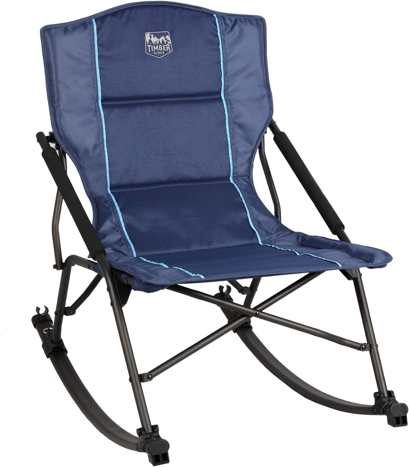 TIMBER RIDGE Folding Rocking Camping Chair with Hard Armrests, Portable Outdoor Rocker for Patio, Garden, Lawn, Supports up to 250 lbs, Blue